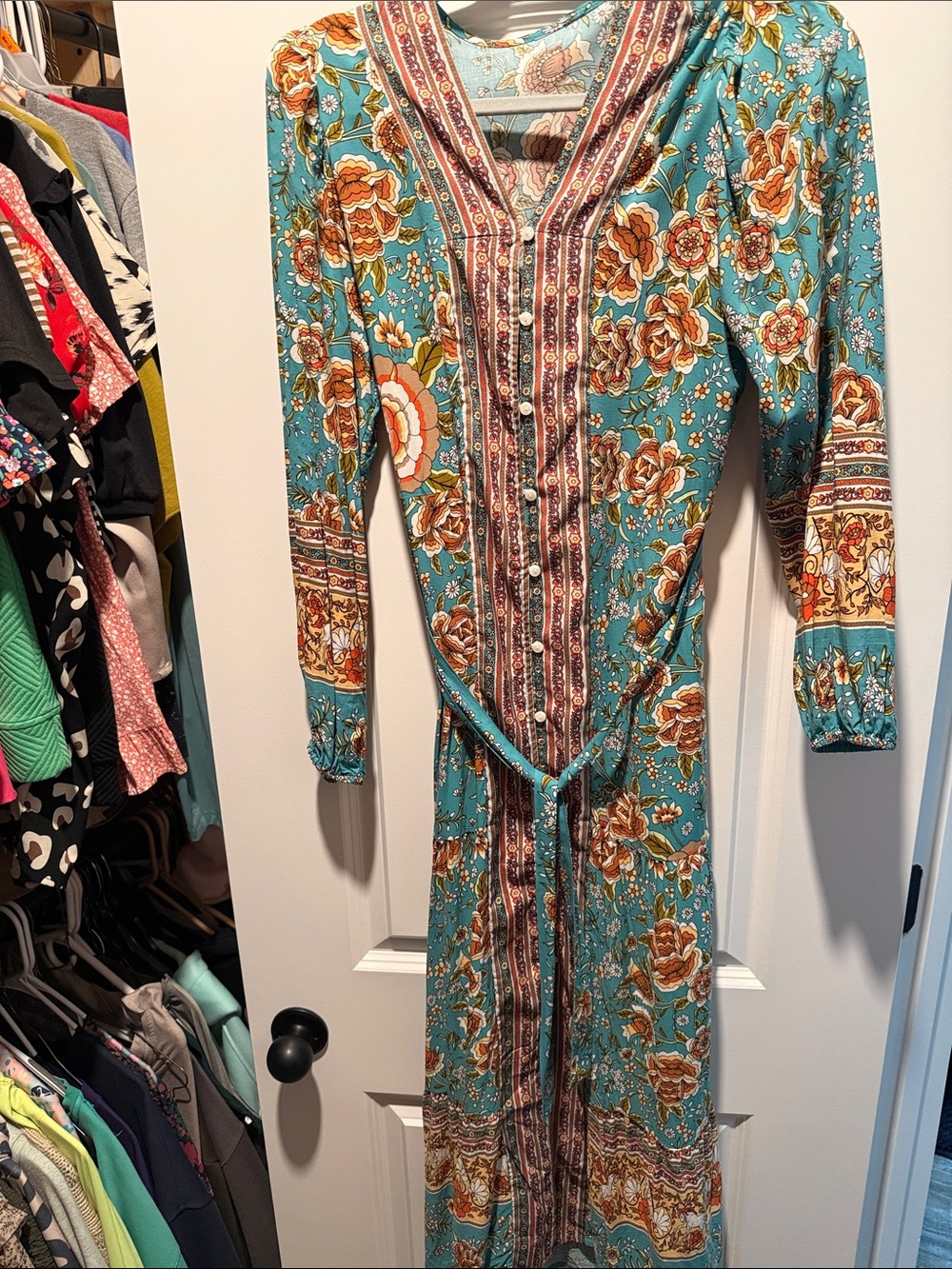 Floral Boho Midi Dress in Teal
